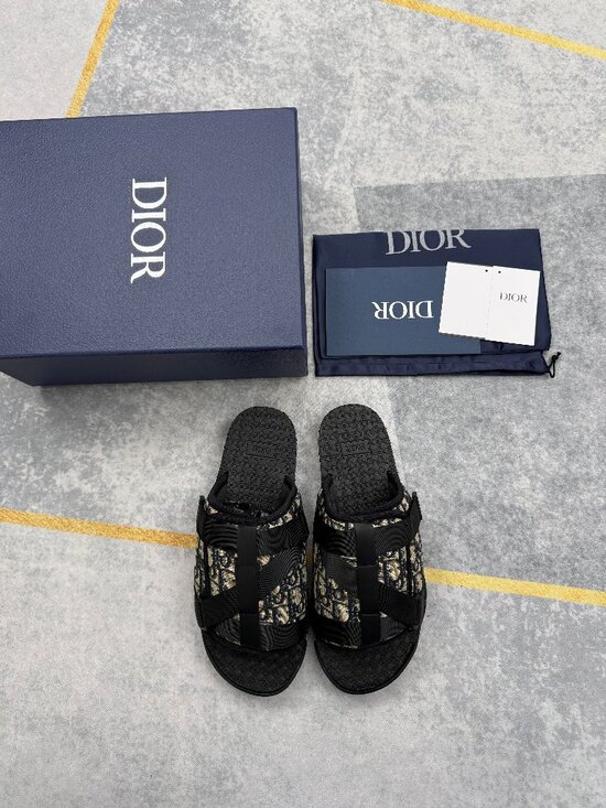 Dior Black Oblique Canvas Slide Sandals